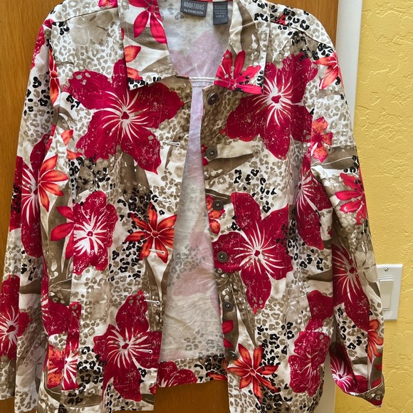 2 Additions by Chico’s Women’s Sz 3 Jacket’s Floral yellow orange tan pink - Picture 6 of 14